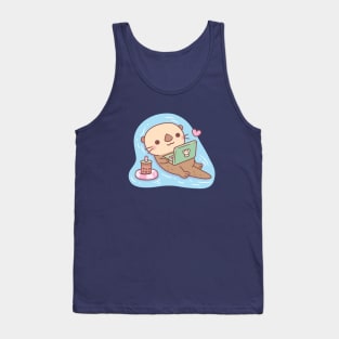 Cute Otter Chilling With Bubble Tea and Laptop Videos Tank Top